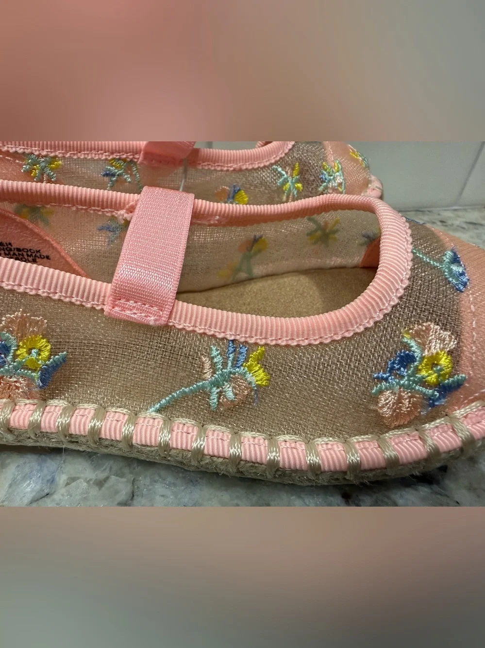 Cat & Jack Peach Pink Floral Mary Jane Slip-On Shoes Size 7 NWT